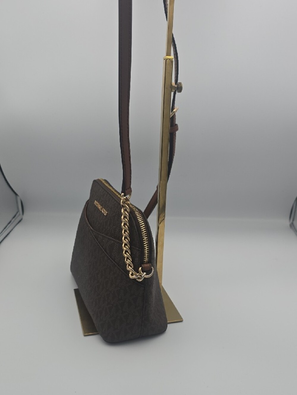 Michael Kors Brown Signature MK Dome Small Crossbody W/ Gold Chain (EUC)✨️ - Picture 8 of 14